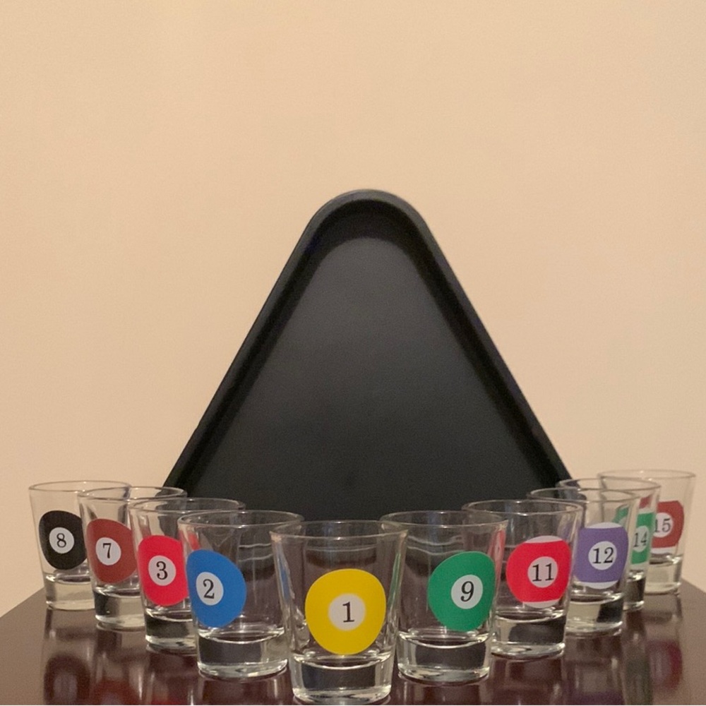 📌 Vintage Mixed Numbers Billiard Pool Ball Tall Double Shot Glasses 10 Pcs